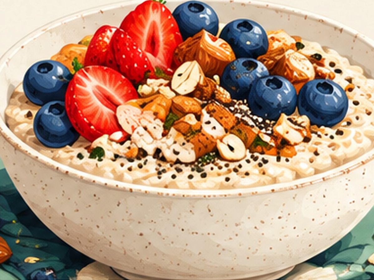 Oatmeal with berries and pumpkin seeds illustration