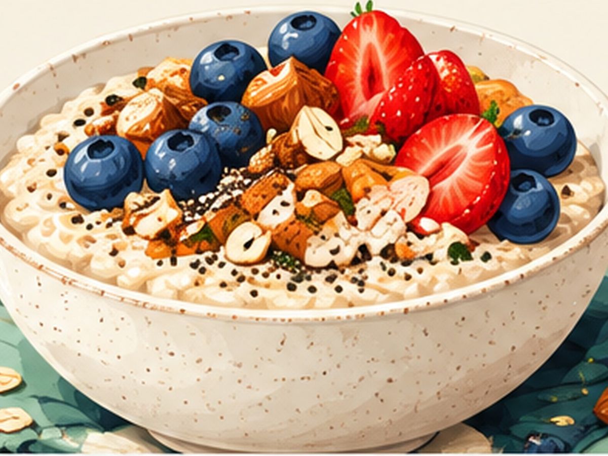 Overnight oats with berries and nuts illustration