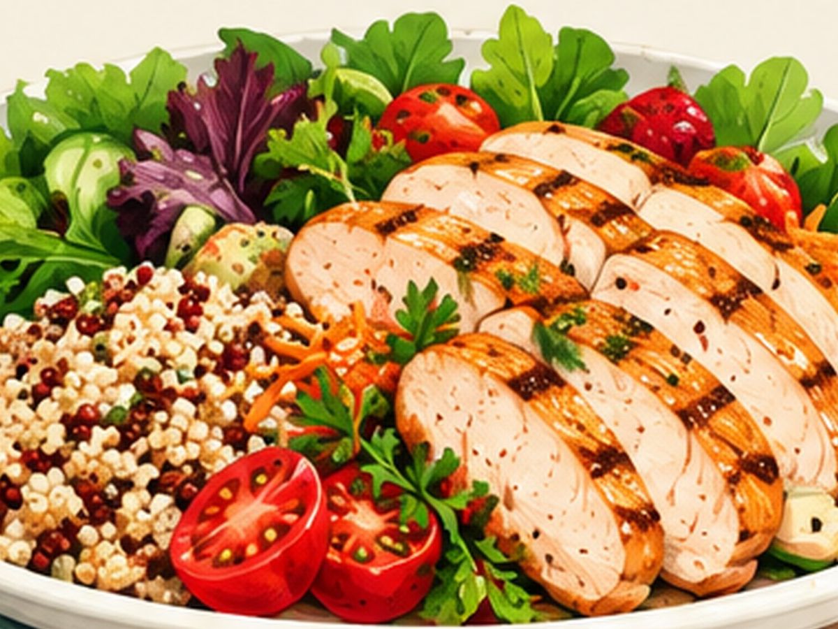 Grilled chicken salad with beans illustration