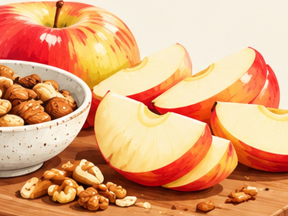 Apple slices with unsalted nuts illustration