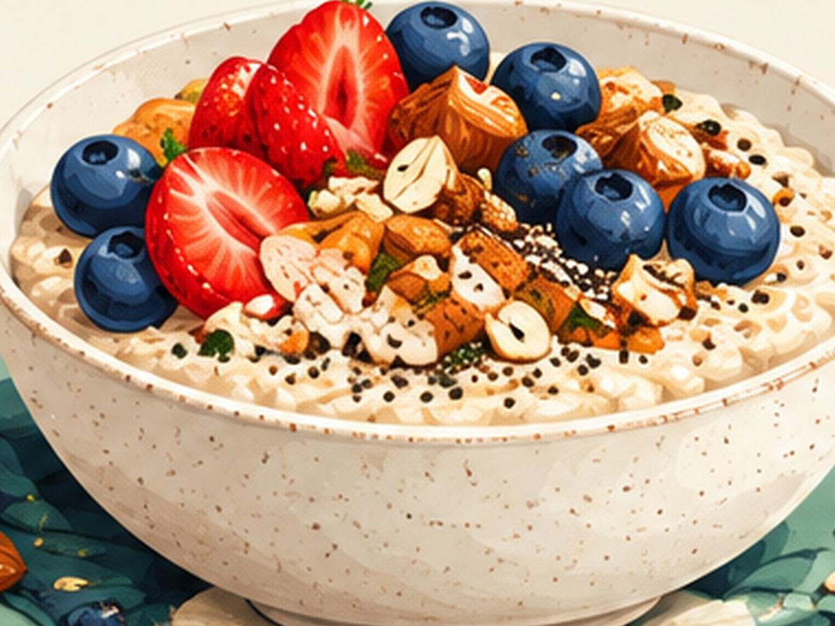 Berry overnight oats with nuts illustration