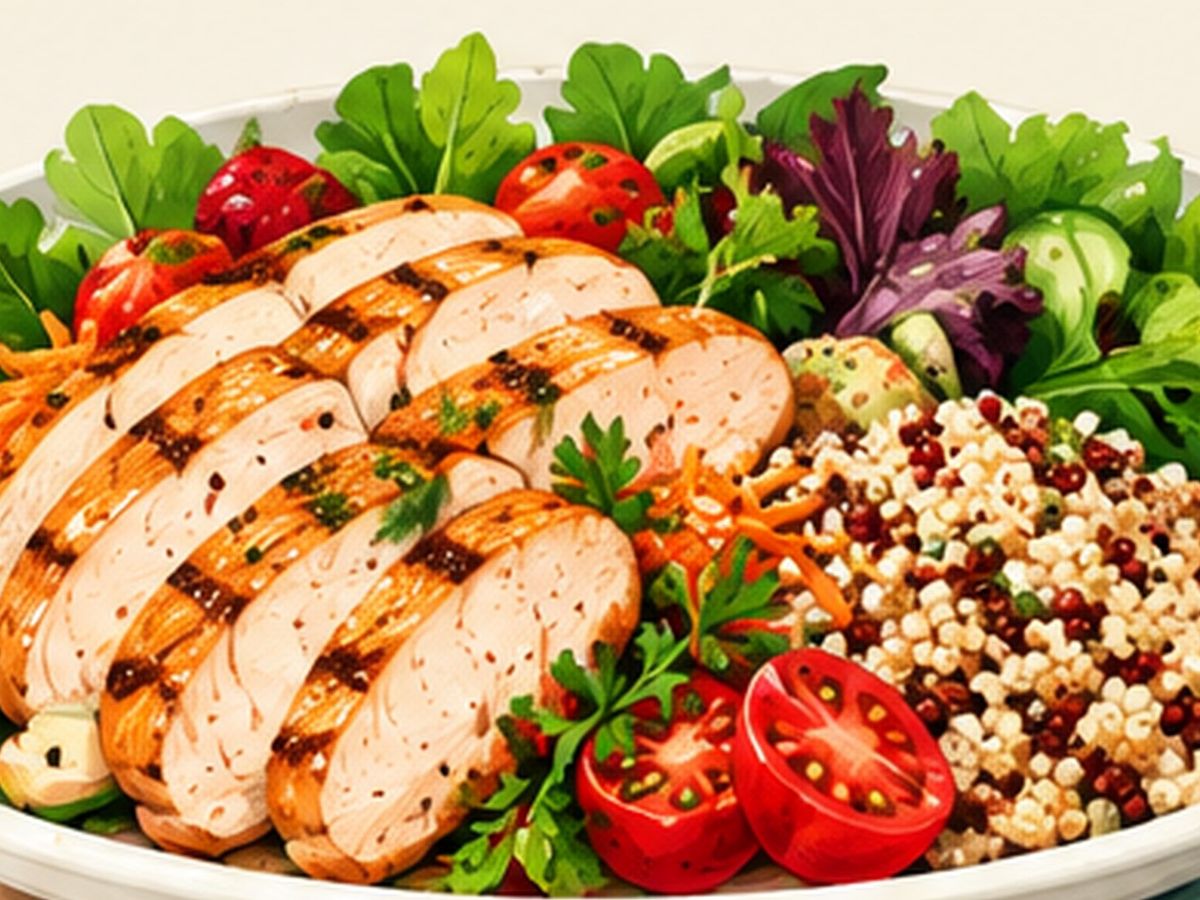 Chicken salad with whole grains illustration