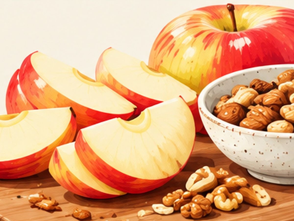 Apple slices with nuts illustration