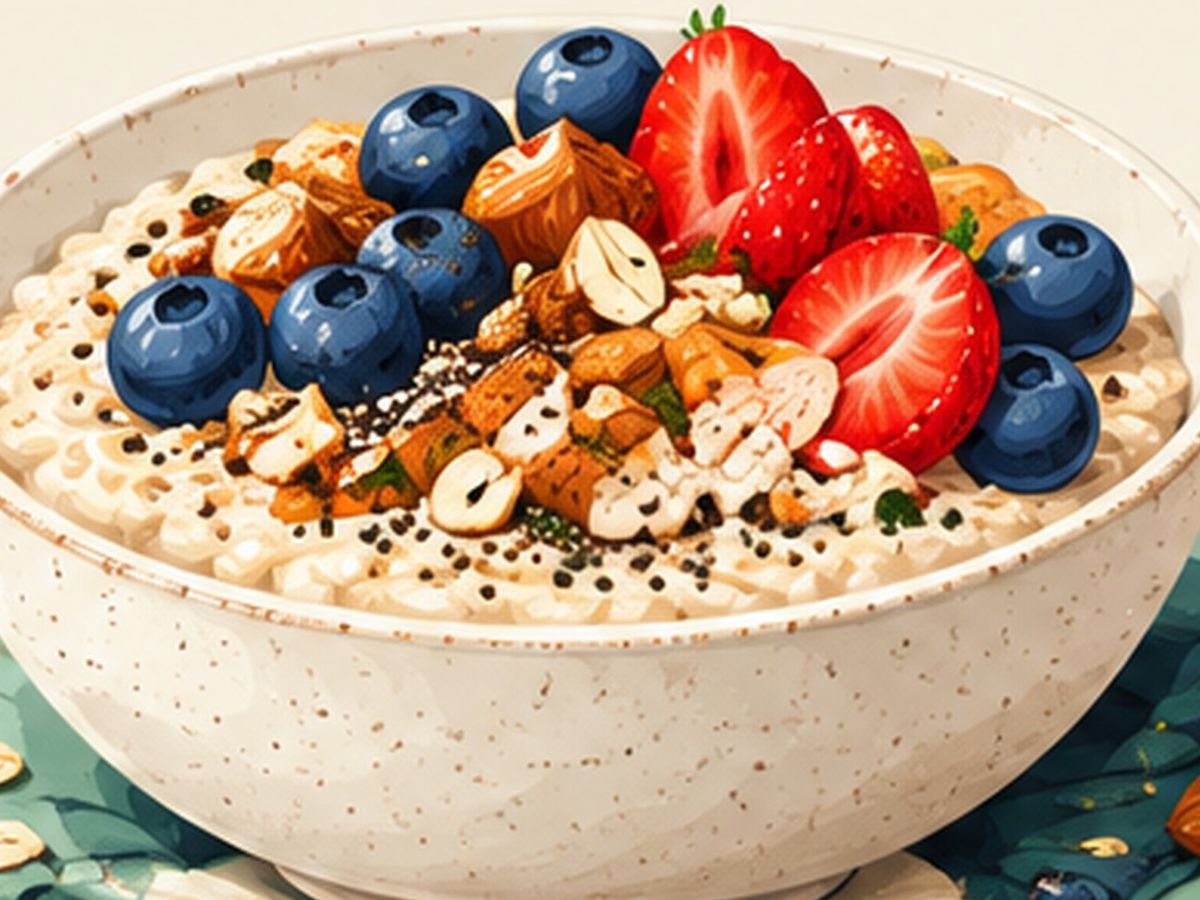 Oatmeal with soft fruit illustration