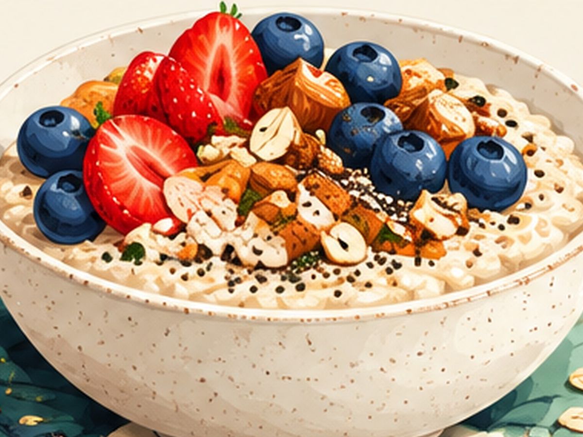 Oats with berries and seeds illustration