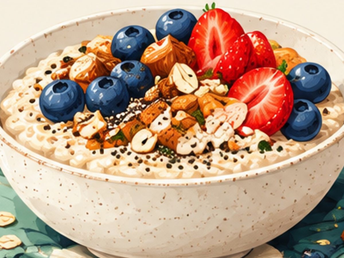 Oatmeal with berries, nuts & seeds illustration