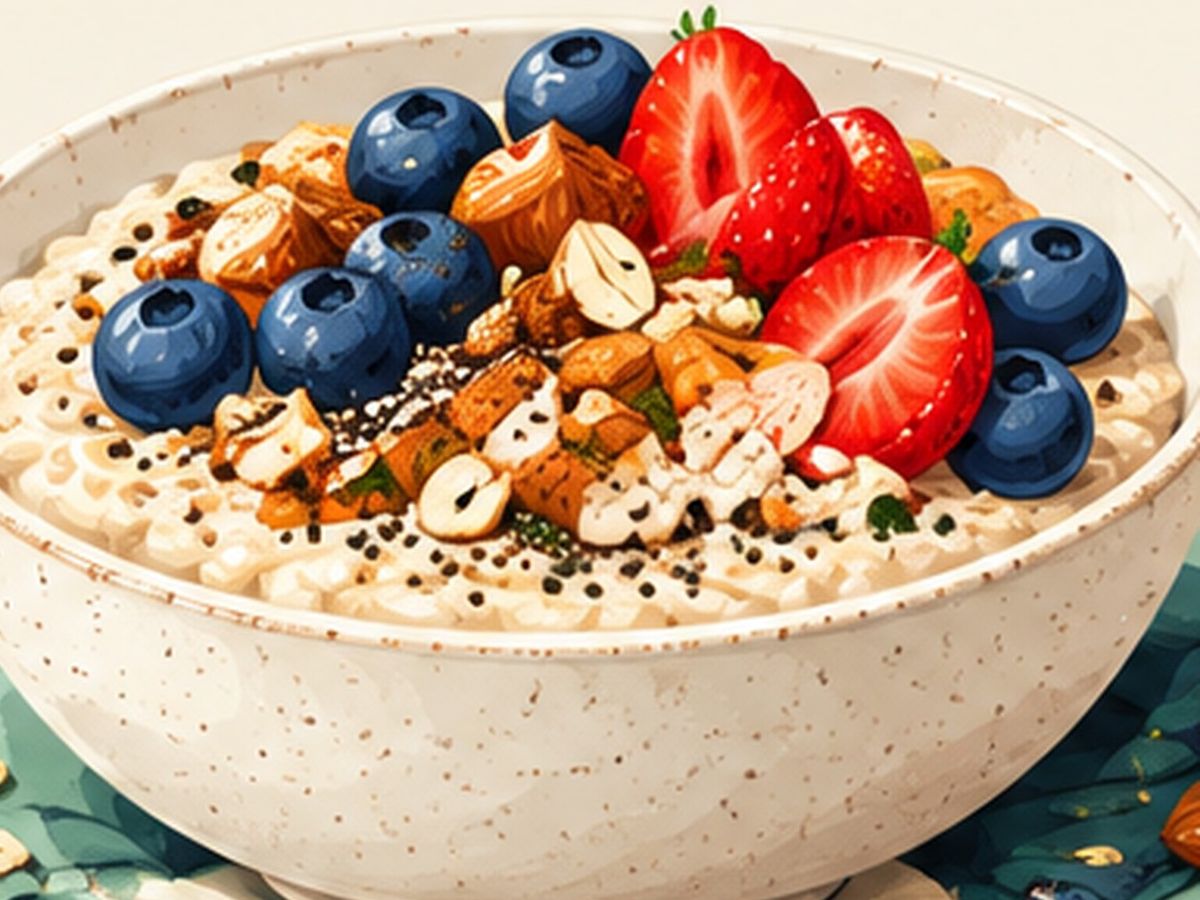 Overnight oats with berries and nuts illustration