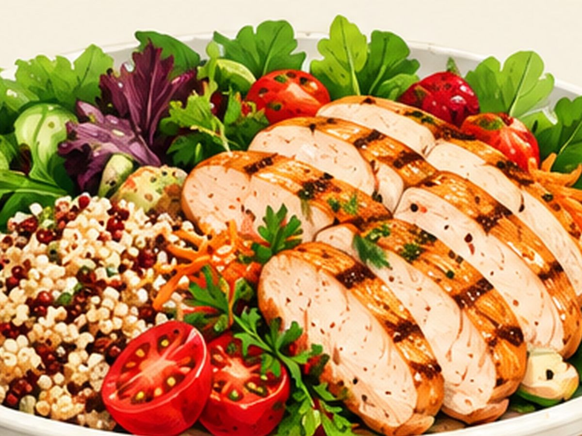 Chicken, bean, and vegetable salad illustration