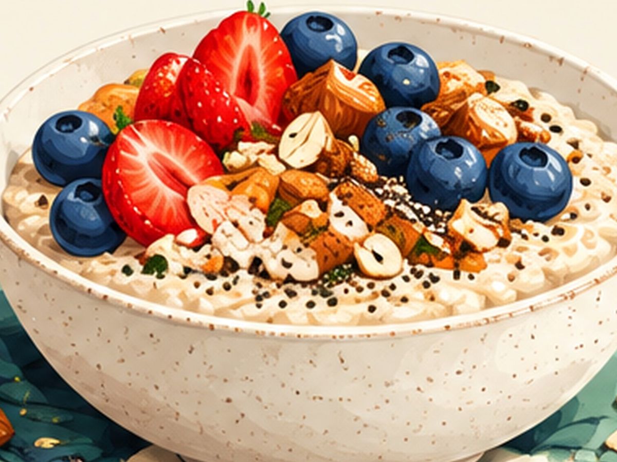 Oats with berries and nuts illustration