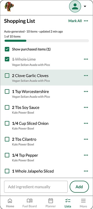Shopping List screen