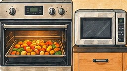 Vintage illustration of an oven and microwave.